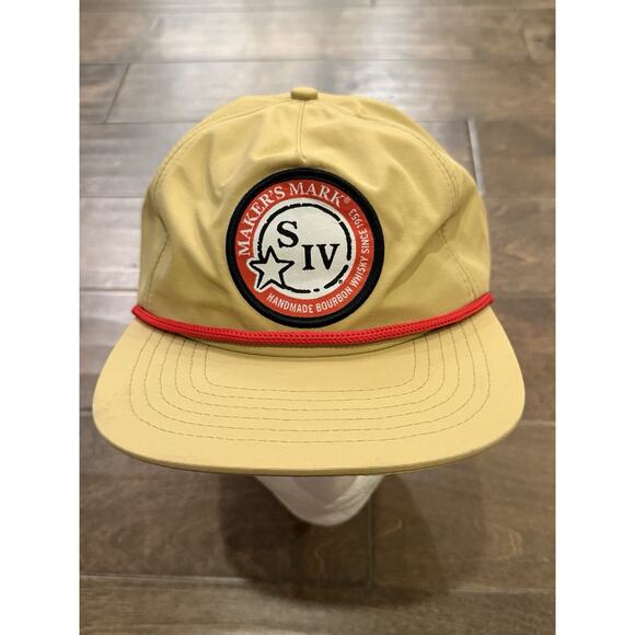 Maker’s Mark Bourbon Whiskey Logo Patch Red Rope Tan Snapback Trucker Hat Cap - Picture 2 of 8